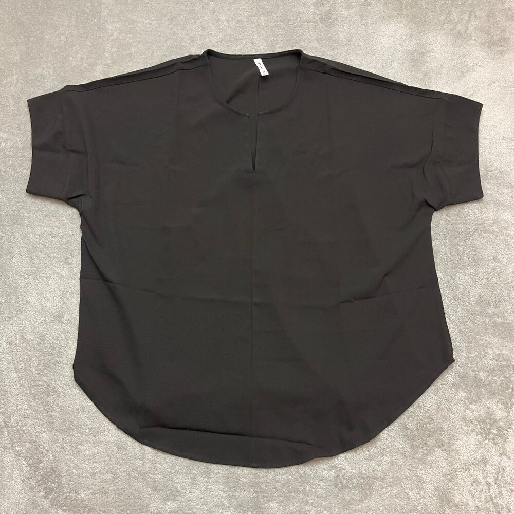 Zenana Blouse Women Black Short Sleeve Split V-Neck Top Plus Size 2X Casual